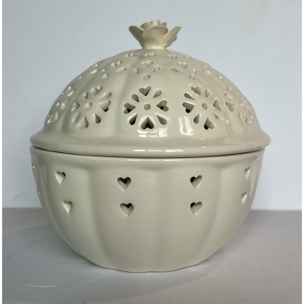 Vintage Hartley Greens Leeds Creamware Covered Trinket Box Potpourri Jar England